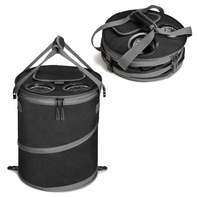Tirrinia Large Pop-Up Golf Cooler Bag- Insulated Collapsible Cooler with Flat Drink Table for Golf Cart, Lightweight and Portable Ice Beach Cooler for Travel, Fishing, Picnics, Hiking, Camping,Black